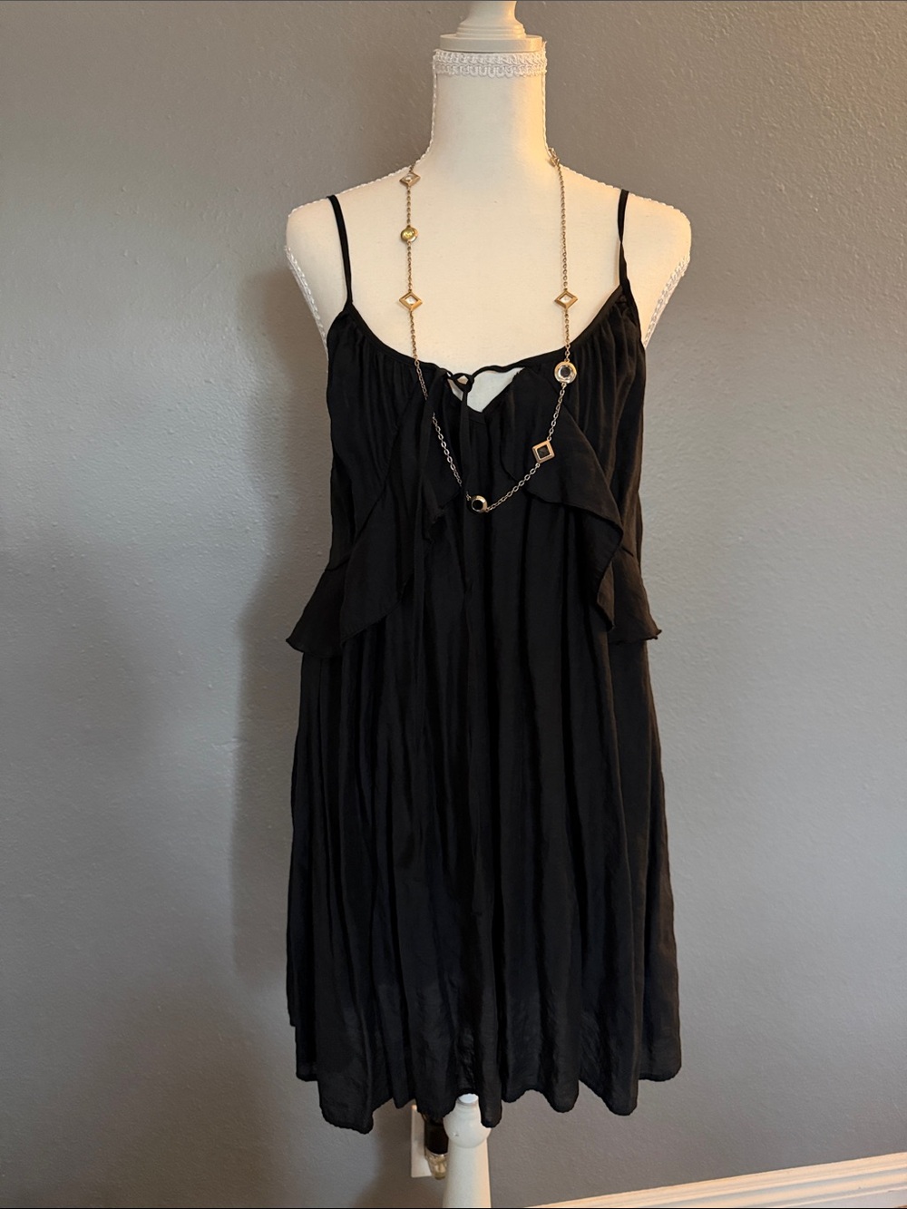 H&M Black Ruffle Spaghetti-Strap Mini Dress